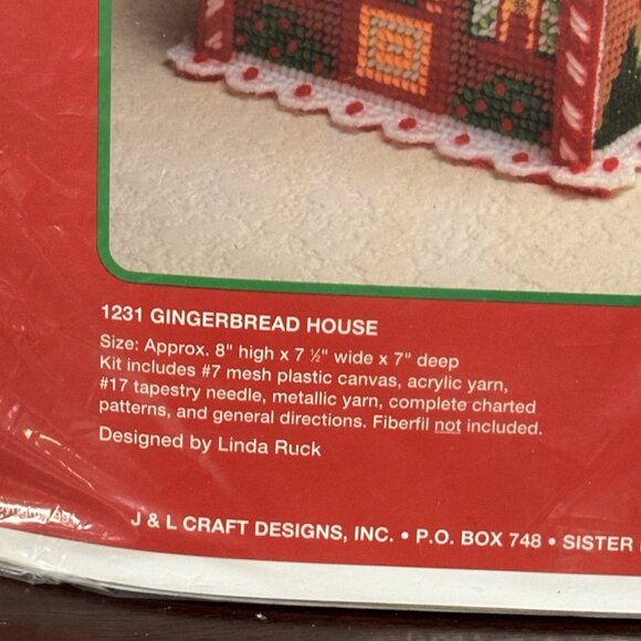 Vintage 90s Plastic Canvas Kit Christmas Gingerbread House Temptations #1231 - Picture 3 of 8
